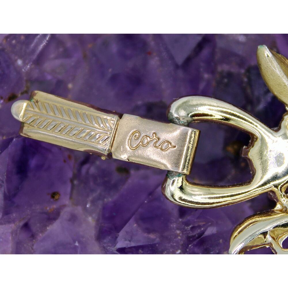 Vintage Coro Gold Tone Peacock Aurora Borealis Rhinestone Braceletd - Picture 3 of 4